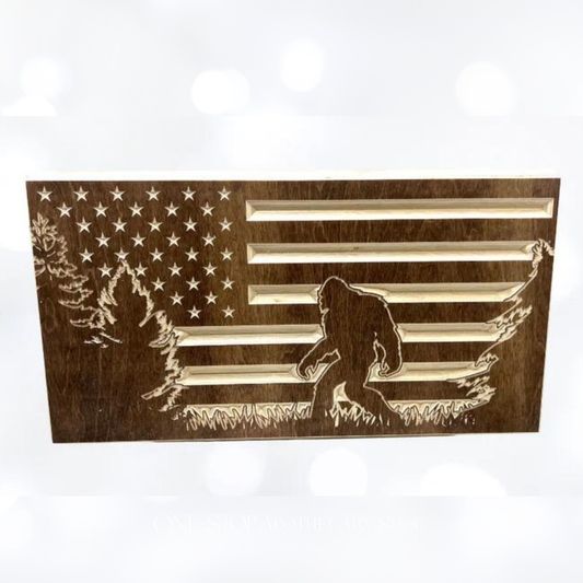 BIGFOOT Flag Sasquatch Wood Sign