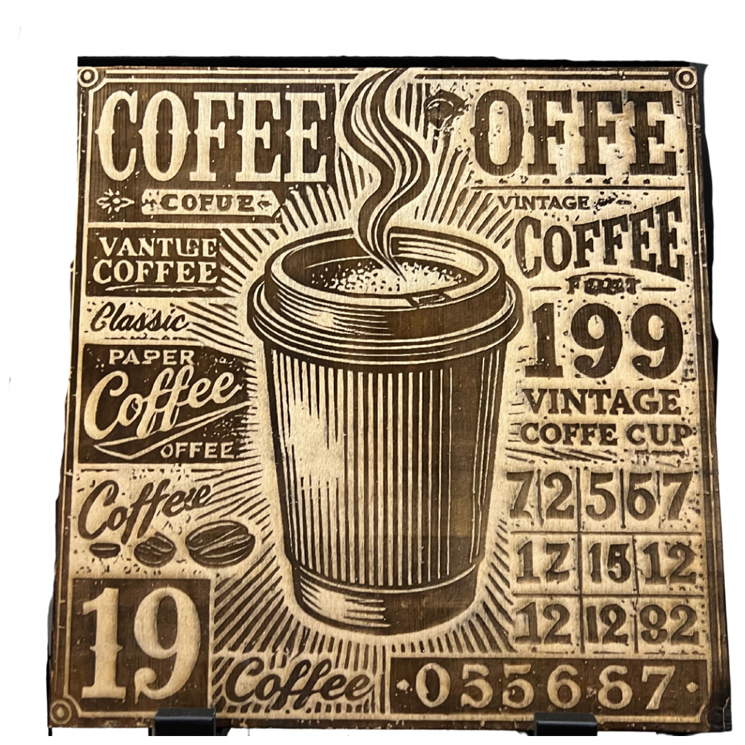 Coffee Cup Vintage Laser Engraved Wood Sign 10x10