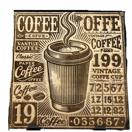 Coffee Cup Vintage Laser Engraved Wood Sign 10x10