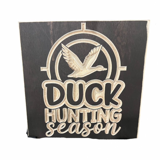 Duck Hunting Season with Duck in Crosshairs - Wood Sign