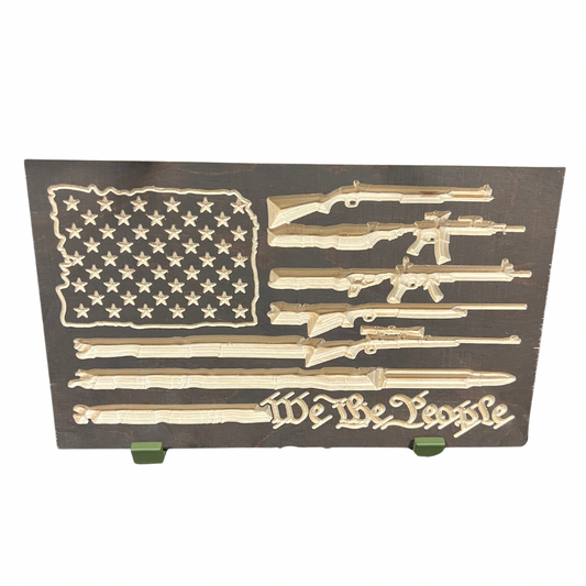 WE THE PEOPLE US Flag with Rifles Wood Sign 12x16