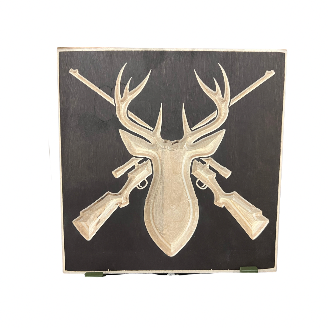 Deer Head Hunter Wood Sign